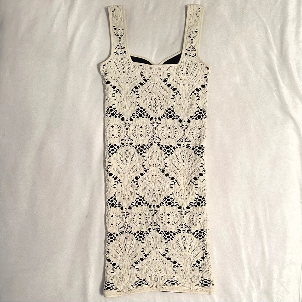 Free People Intimately Medallion Crochet Sleeveless Tank Bodycon Dress M/L Ivory